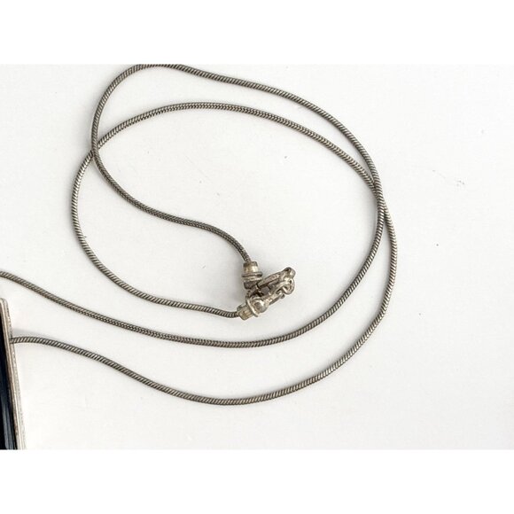 Minimalist Black Onyx Sterling Silver 925 Vintage Pendant Necklace - 17" - Picture 7 of 16